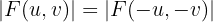 $$|F(u,v)|=|F(-u,-v)|$$